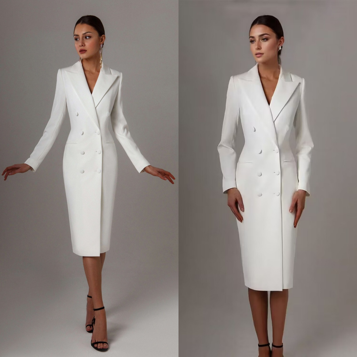 Women Formal Wear M&S - Özelleştirilmiş Beyaz Kruvaze Uzun Ceket Takım