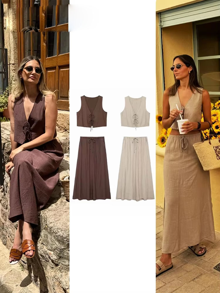Pencil Skirt Midi - 2024 Yaz Kadın Etek Takımı Kolsuz