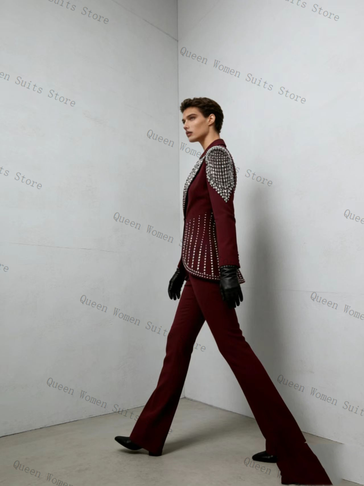 Women'S Formal Wear Wedding - Bordo Kadın Takım Elbise Seti 2