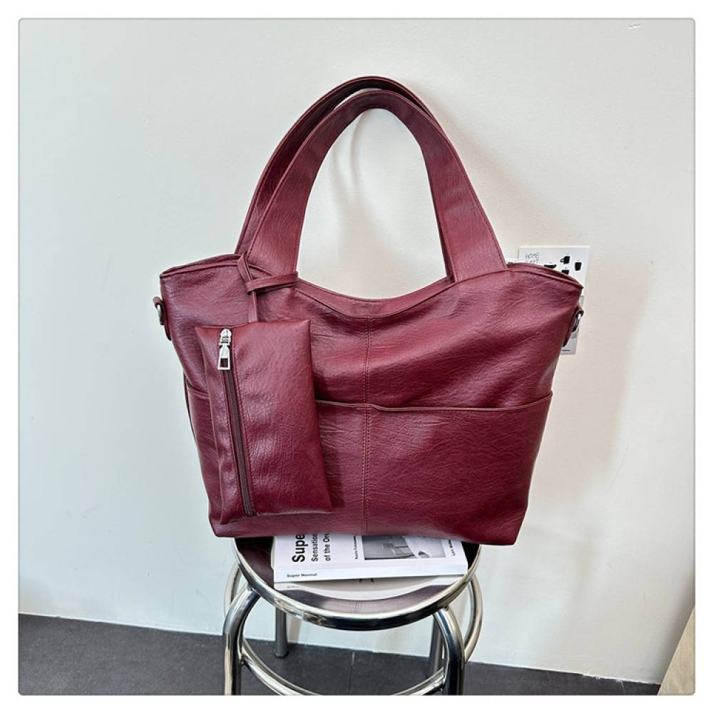 Structured Handbag Work - Yumuşak Sentetik Deri Tote Çanta Büyük