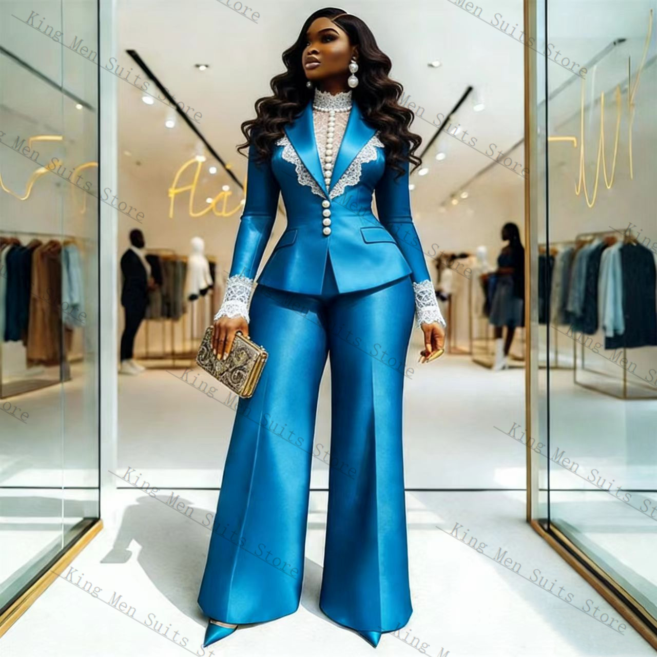 Mavi Saten Dantel Kadın Takım  - Women'S Formal Wear Wedding incelemesi ve fiyatı