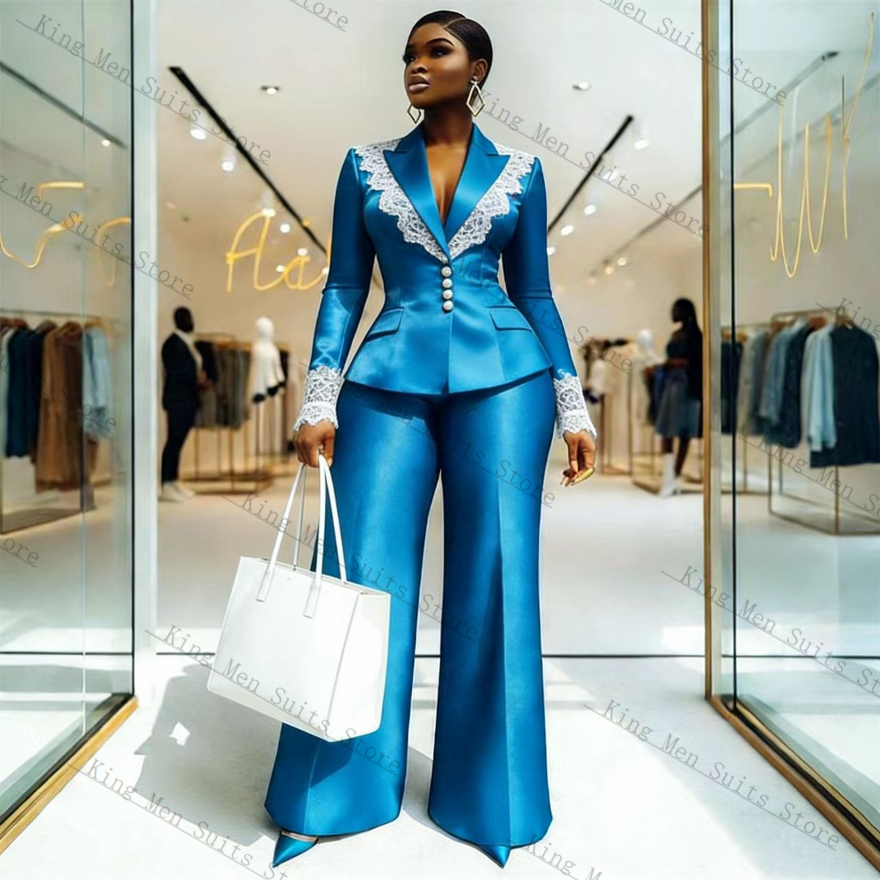 Mavi Saten Dantel Kadın Takım  - Women'S Formal Wear Wedding incelemesi ve fiyatı