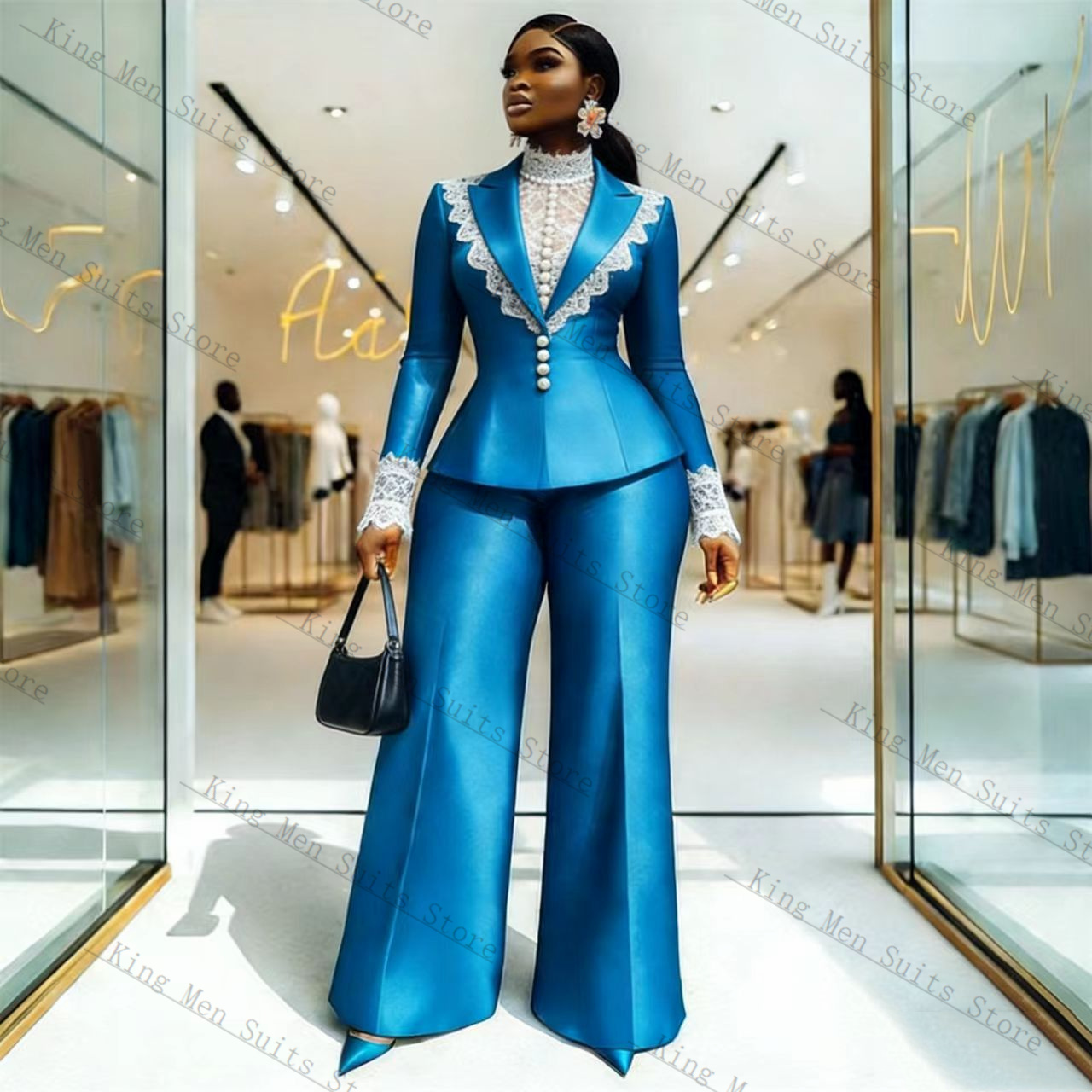 Mavi Saten Dantel Kadın Takım  - Women'S Formal Wear Wedding incelemesi ve fiyatı
