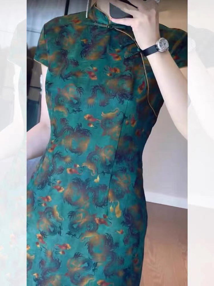 Şık Yeşil Retro Uzun Elbise, K - Formal Dress Female incelemesi ve fiyatı